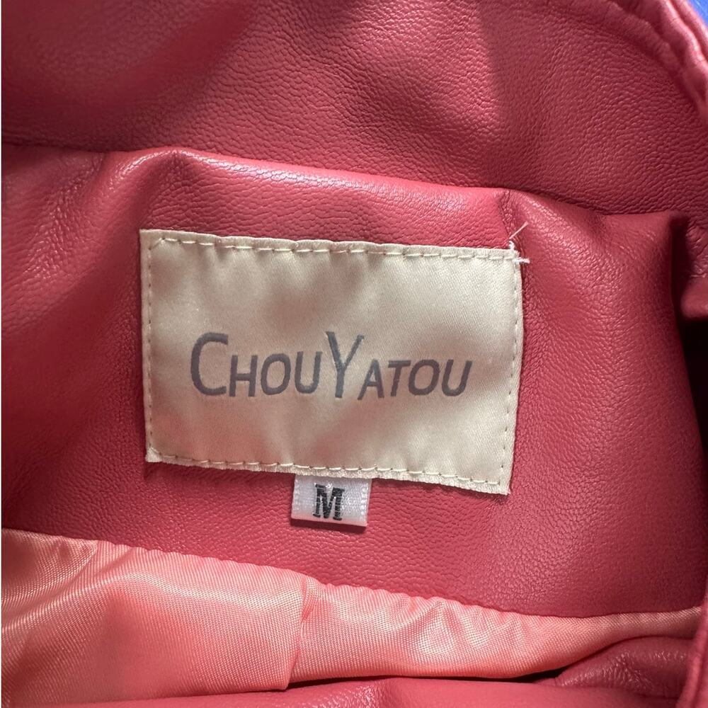 Chou Yatou Medium Pink Faux Leather Moto Jacket - Picture 3 of 8